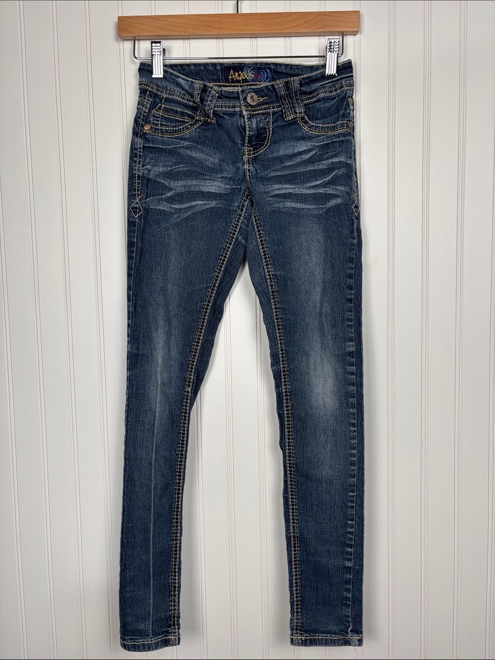 VTG Angels Denim Blue Skinny Jeans Medium Wash Stretch Juniors Size 0